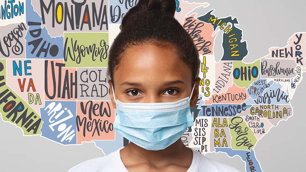 Young girl wearing mask
